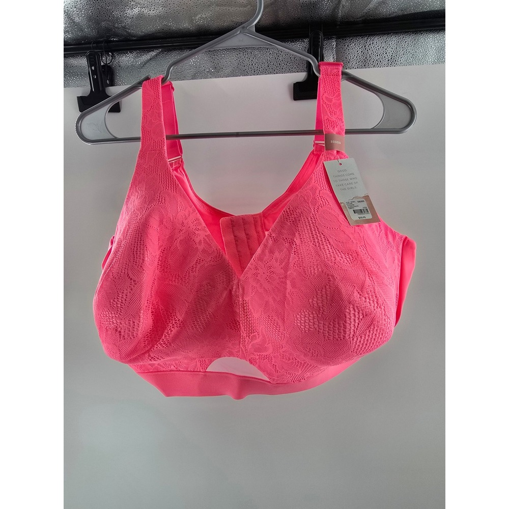 Cacique Comfort Bliss Lightly Lined No-Wire Bra Neon Pink Lace 50DDD‎ NWT